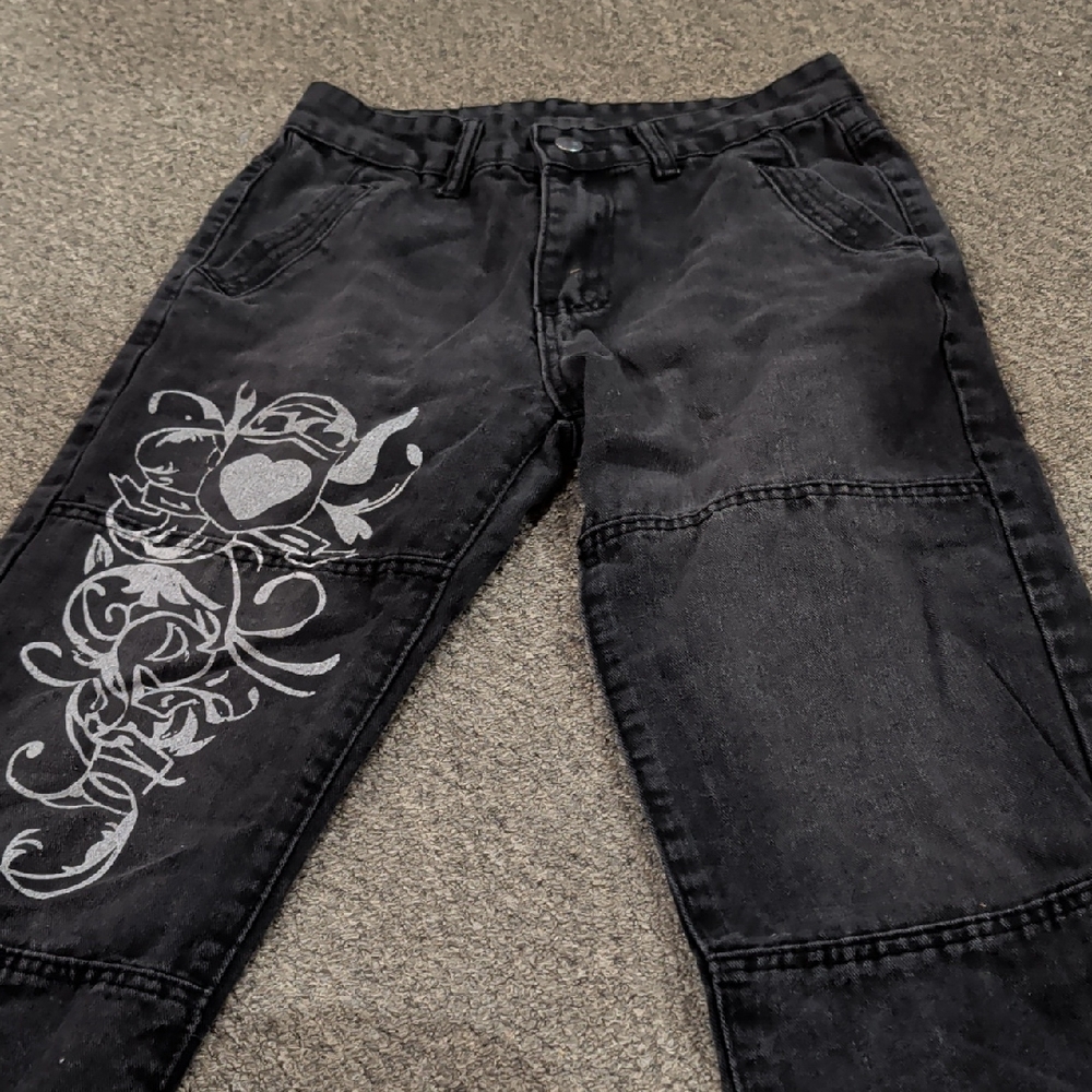 Black Jeans with Silver Graphic Design